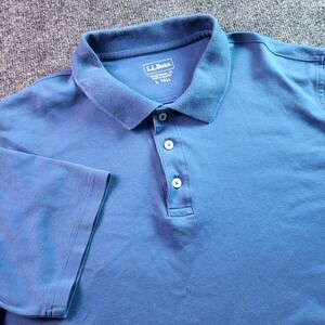 LL Bean Mens Blue Traditional Fit Polo Shirt L Tall Cotton Short Sleeve